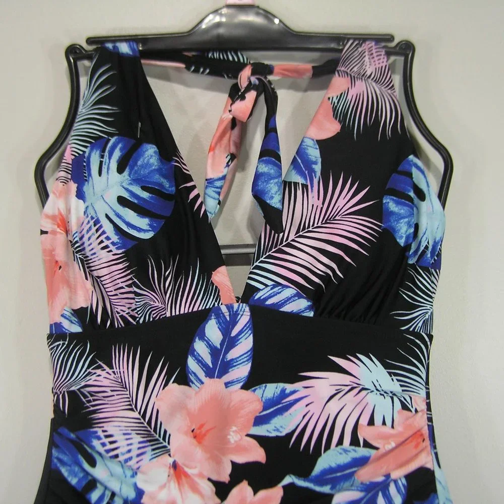 NWT DKNY ONE PIECE SWIMSUIT/MEDIUM HALTER FLORAL - Picture 4 of 7